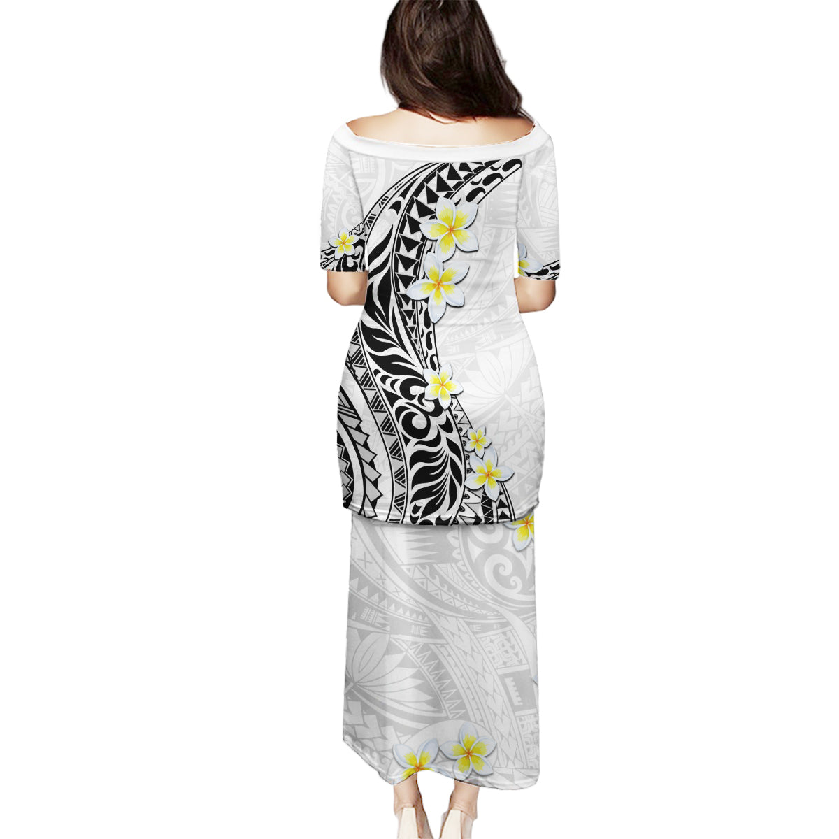 Hawaii Aloha Family Matching Puletasi Dress and Hawaiian Shirt Plumeria Vintage - White LT7 - Polynesian Pride