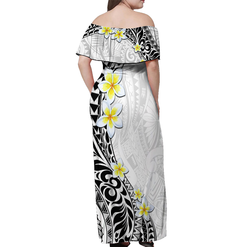 Hawaii Aloha Off Shoulder Maxi Dress Plumeria Vintage - White LT7 - Polynesian Pride