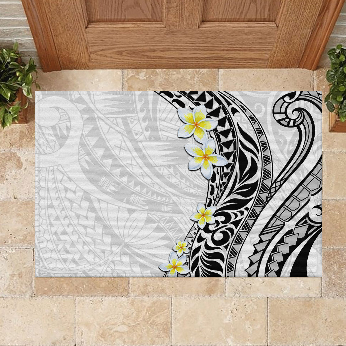 Hawaii Aloha Rubber Doormat Plumeria Vintage - White LT7 - Polynesian Pride