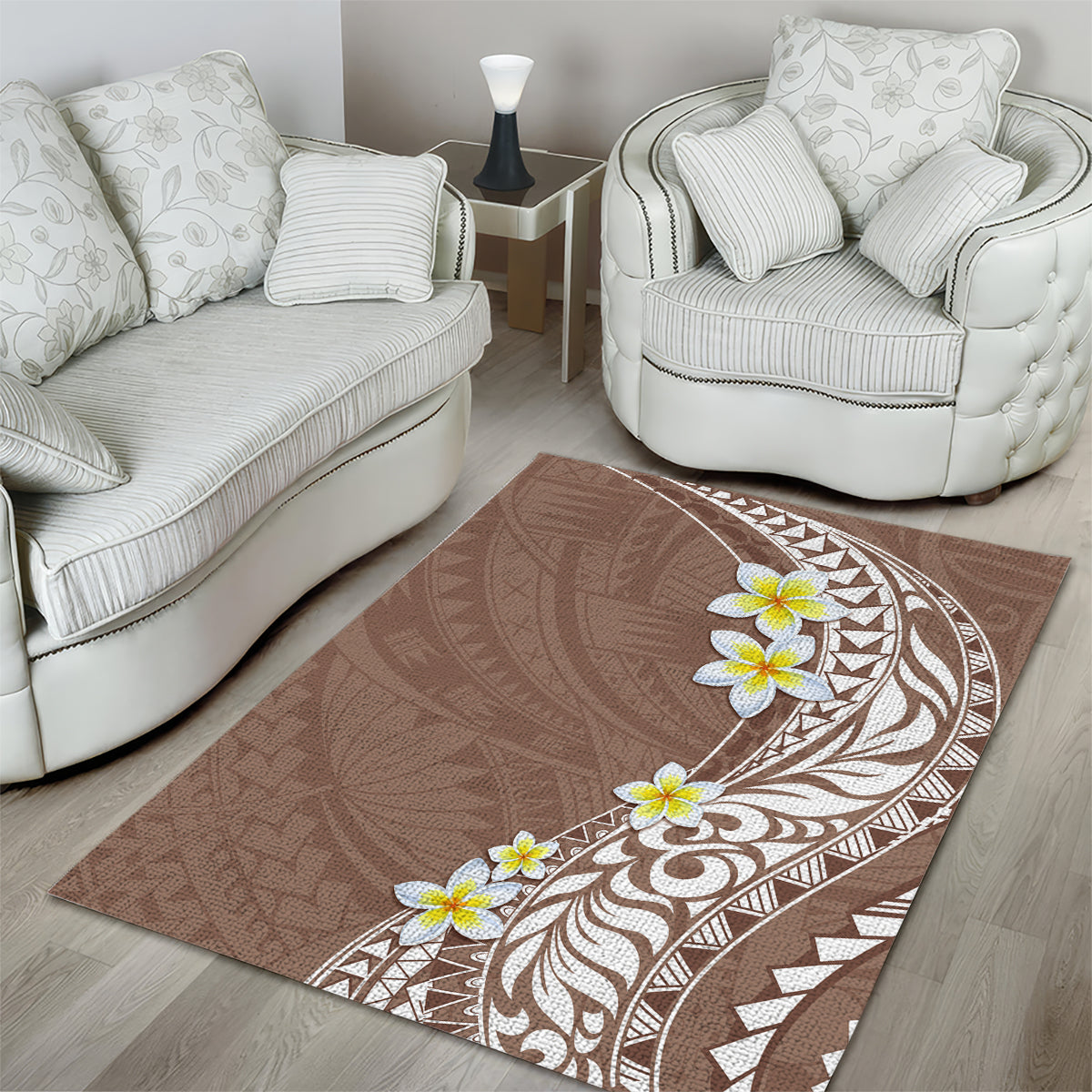 Hawaii Aloha Area Rug Plumeria Vintage - Brown LT7 - Polynesian Pride