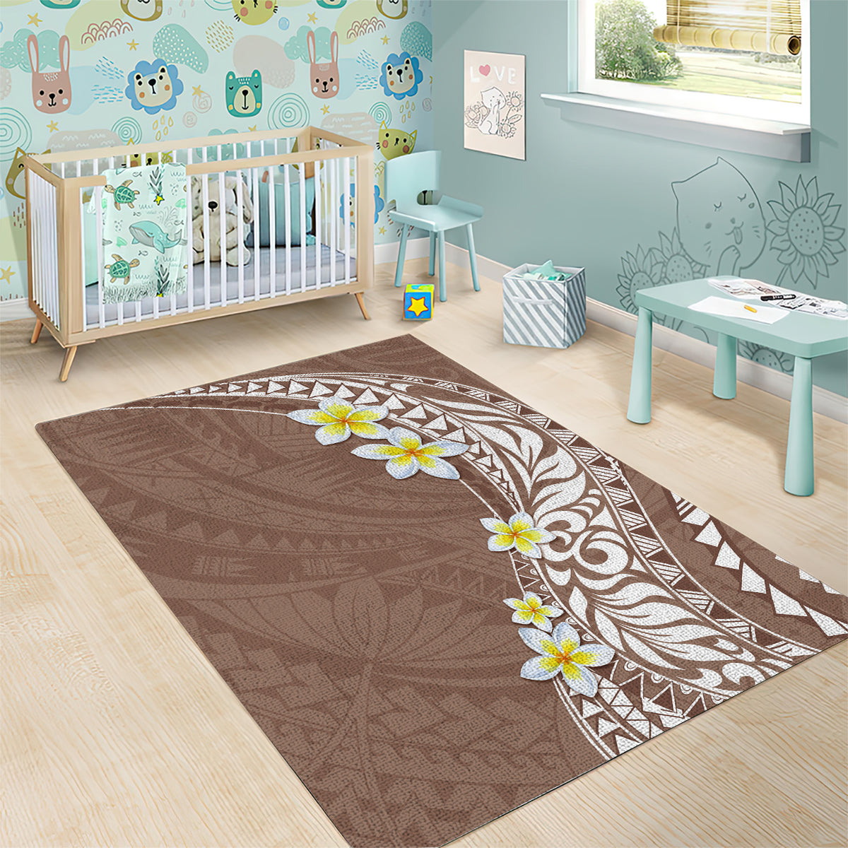 Hawaii Aloha Area Rug Plumeria Vintage - Brown LT7 - Polynesian Pride