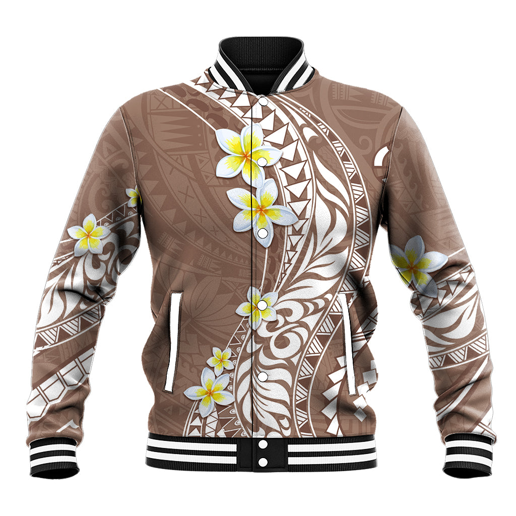 Hawaii Aloha Baseball Jacket Plumeria Vintage - Brown LT7 Unisex Brown - Polynesian Pride
