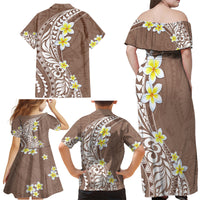 Hawaii Aloha Family Matching Off Shoulder Maxi Dress and Hawaiian Shirt Plumeria Vintage - Brown LT7 - Polynesian Pride