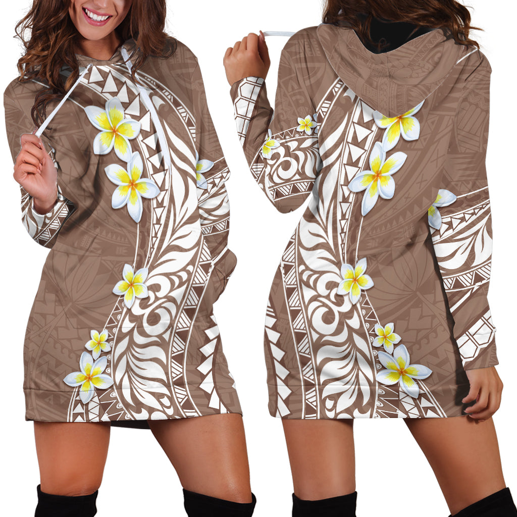 Hawaii Aloha Hoodie Dress Plumeria Vintage - Brown LT7 - Polynesian Pride