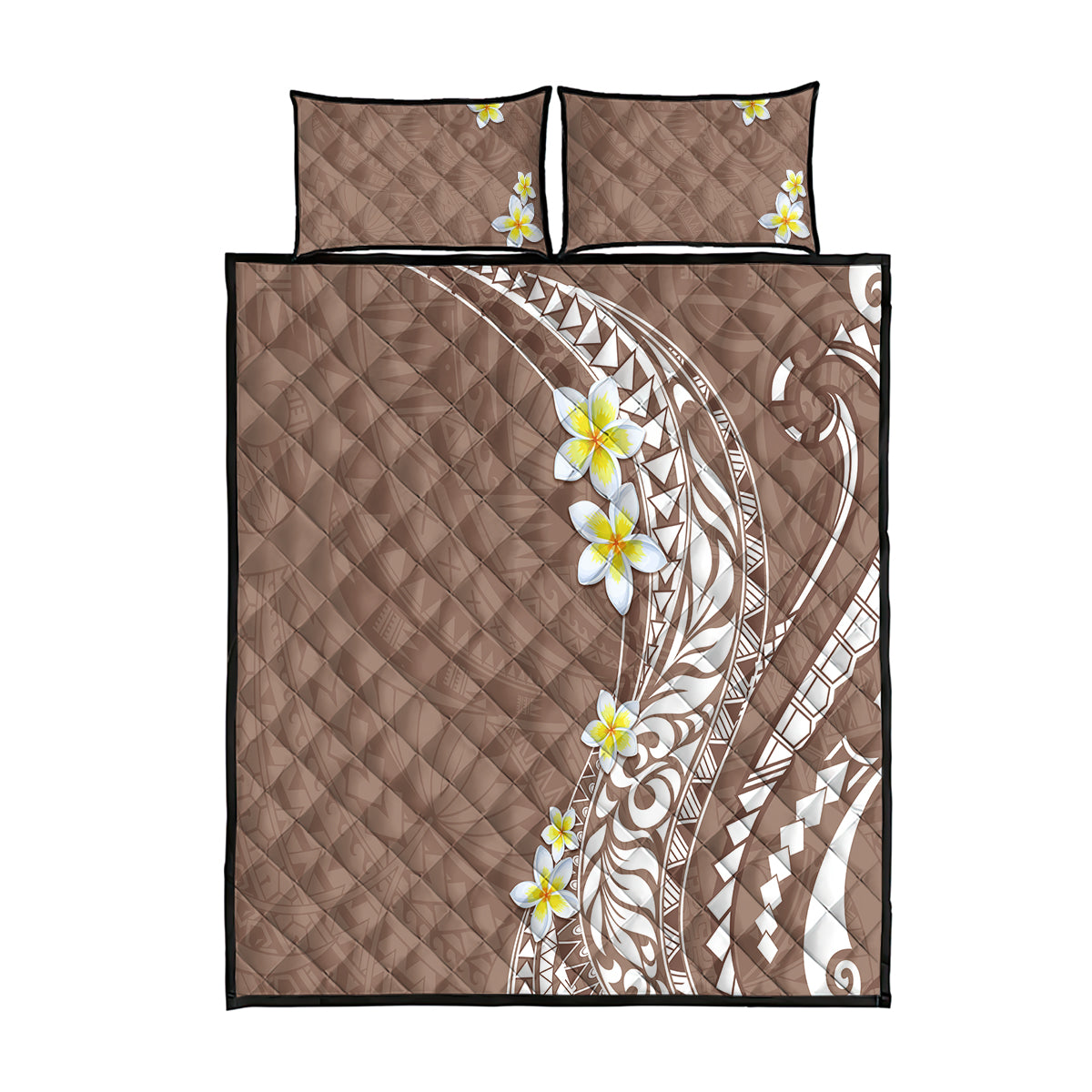 Hawaii Aloha Quilt Bed Set Plumeria Vintage - Brown LT7 Brown - Polynesian Pride