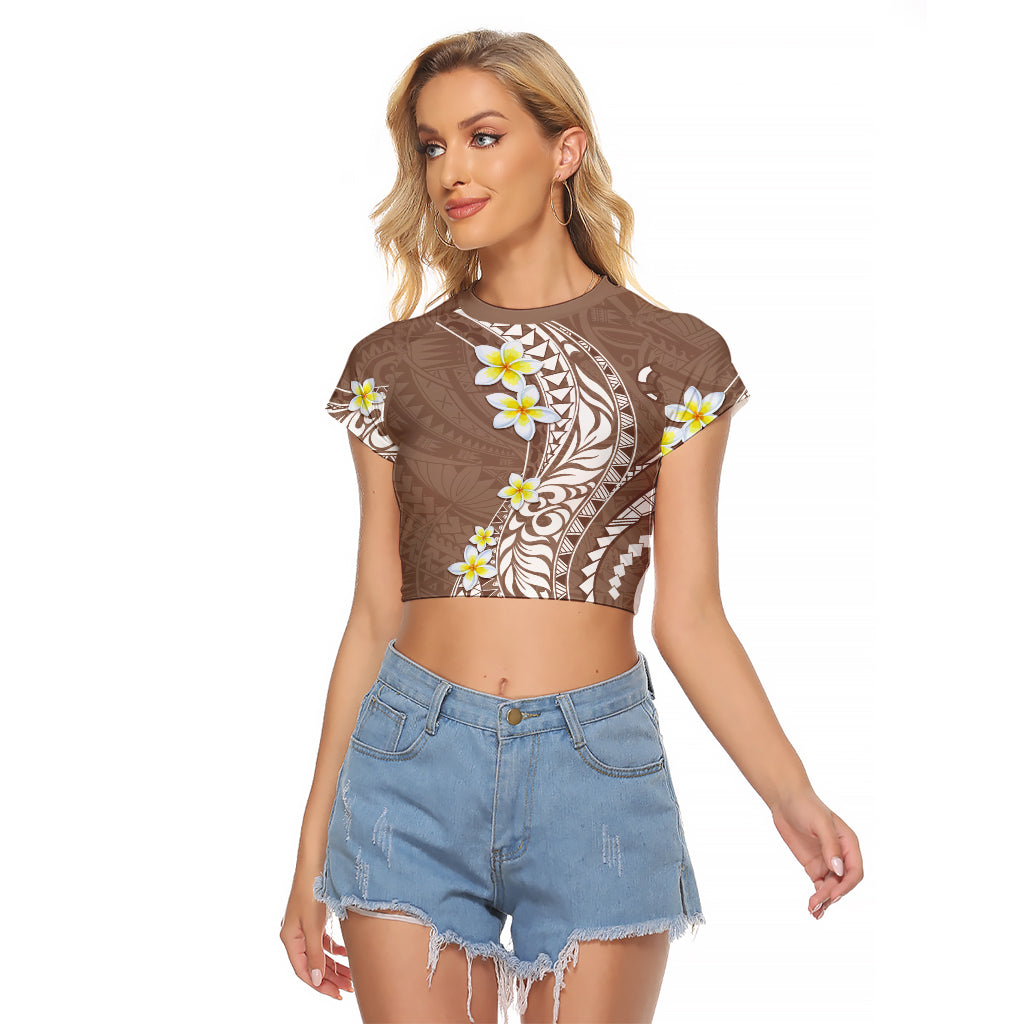 Hawaii Aloha Raglan Cropped T Shirt Plumeria Vintage - Brown LT7 Female Brown - Polynesian Pride