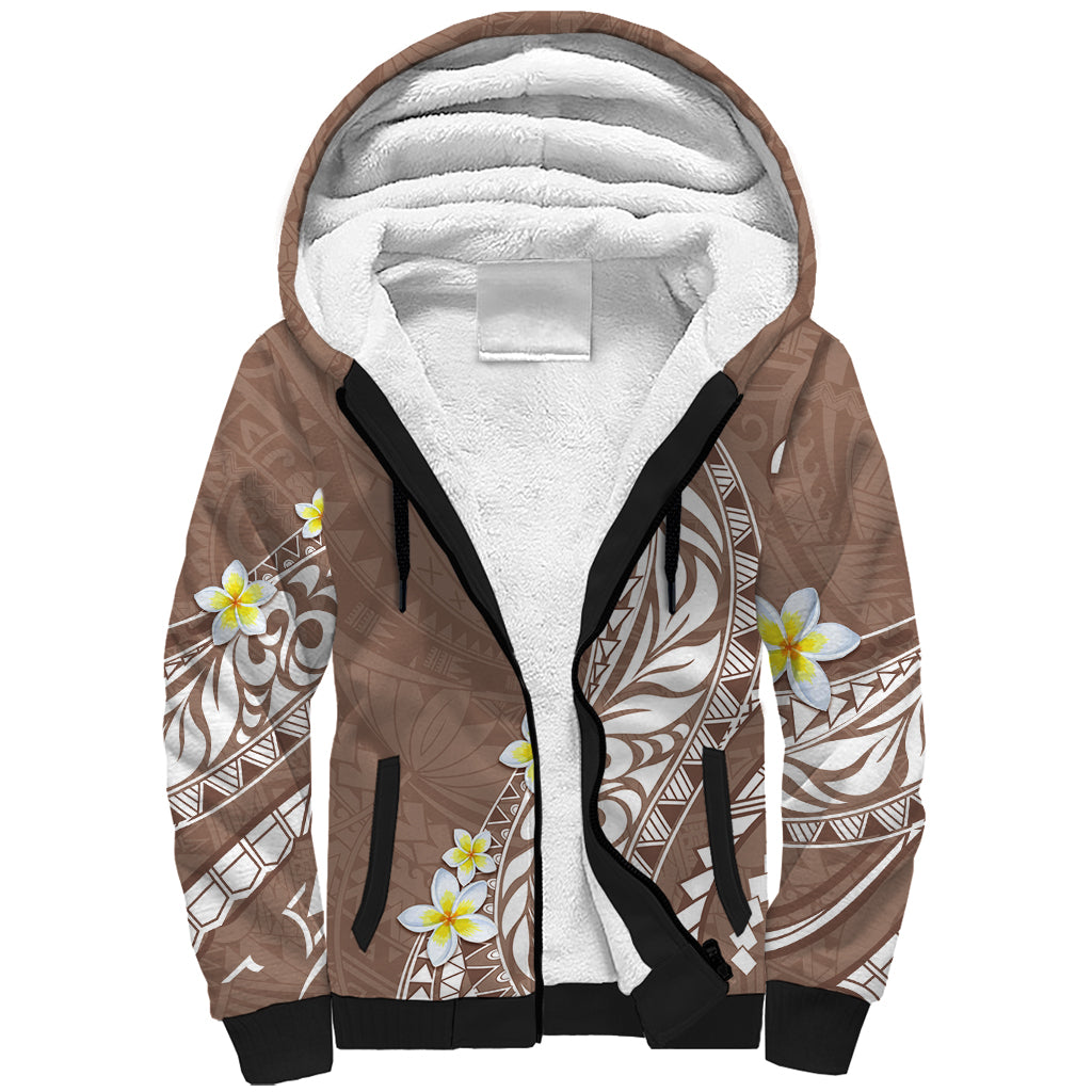Hawaii Aloha Sherpa Hoodie Plumeria Vintage - Brown LT7 Unisex Brown - Polynesian Pride