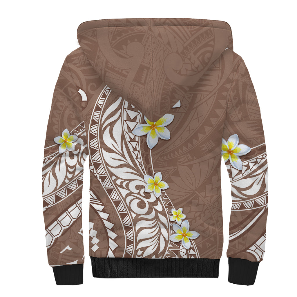 Hawaii Aloha Sherpa Hoodie Plumeria Vintage - Brown LT7 - Polynesian Pride