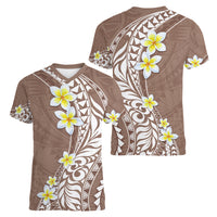 Hawaii Aloha Women V Neck T Shirt Plumeria Vintage - Brown LT7 - Polynesian Pride