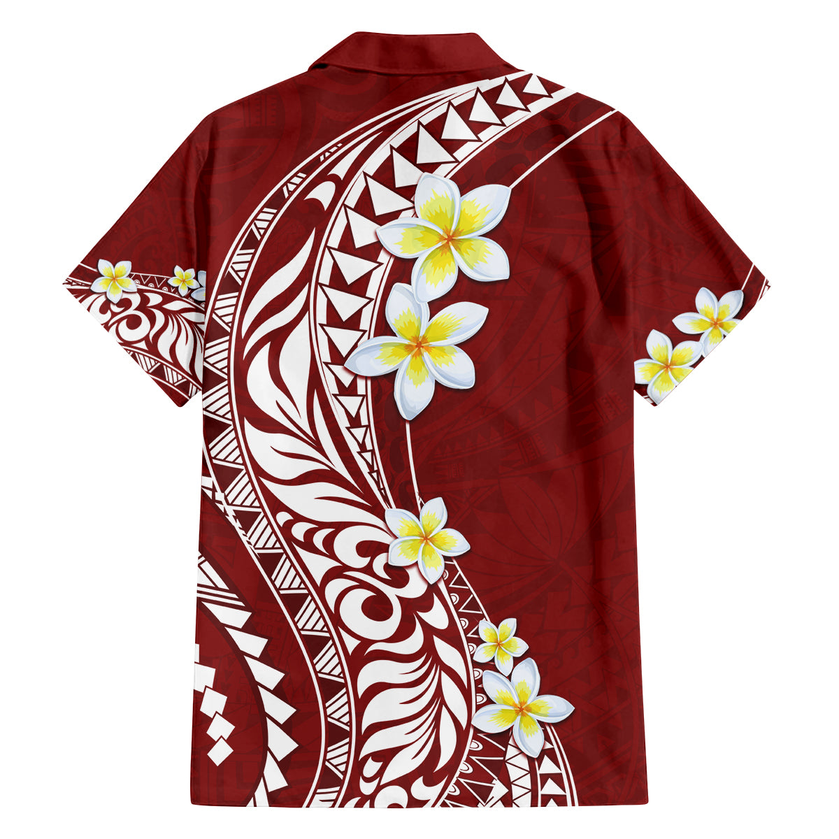 Hawaii Aloha Family Matching Off Shoulder Maxi Dress and Hawaiian Shirt Plumeria Vintage - Crimson LT7 - Polynesian Pride