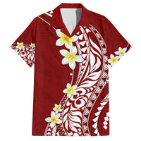 Hawaii Aloha Family Matching Puletasi Dress and Hawaiian Shirt Plumeria Vintage - Crimson LT7 Dad's Shirt - Short Sleeve Crimson - Polynesian Pride