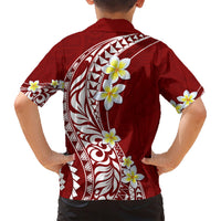 Hawaii Aloha Family Matching Short Sleeve Bodycon Dress and Hawaiian Shirt Plumeria Vintage - Crimson LT7 - Polynesian Pride