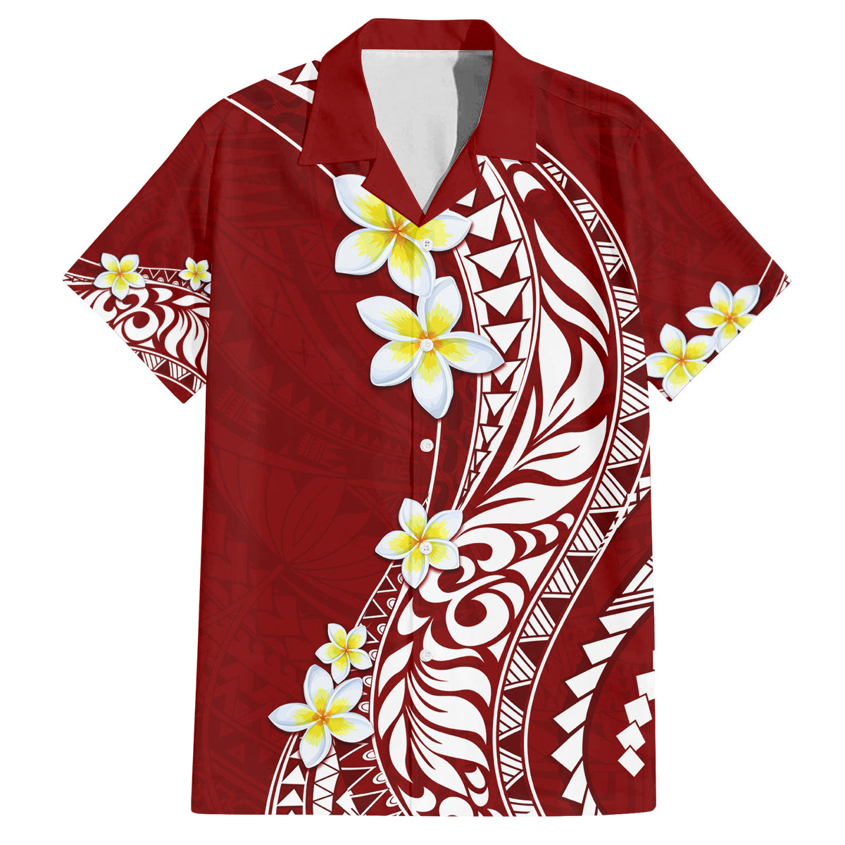 Hawaii Aloha Family Matching Tank Maxi Dress and Hawaiian Shirt Plumeria Vintage - Crimson LT7 Dad's Shirt - Short Sleeve Crimson - Polynesian Pride