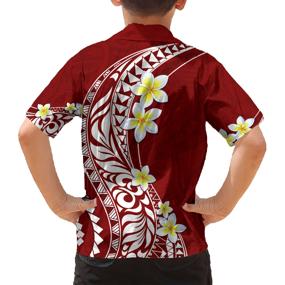 Hawaii Aloha Kid Hawaiian Shirt Plumeria Vintage - Crimson LT7 - Polynesian Pride