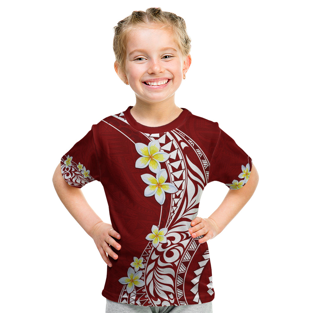 Hawaii Aloha Kid T Shirt Plumeria Vintage - Crimson LT7 Crimson - Polynesian Pride