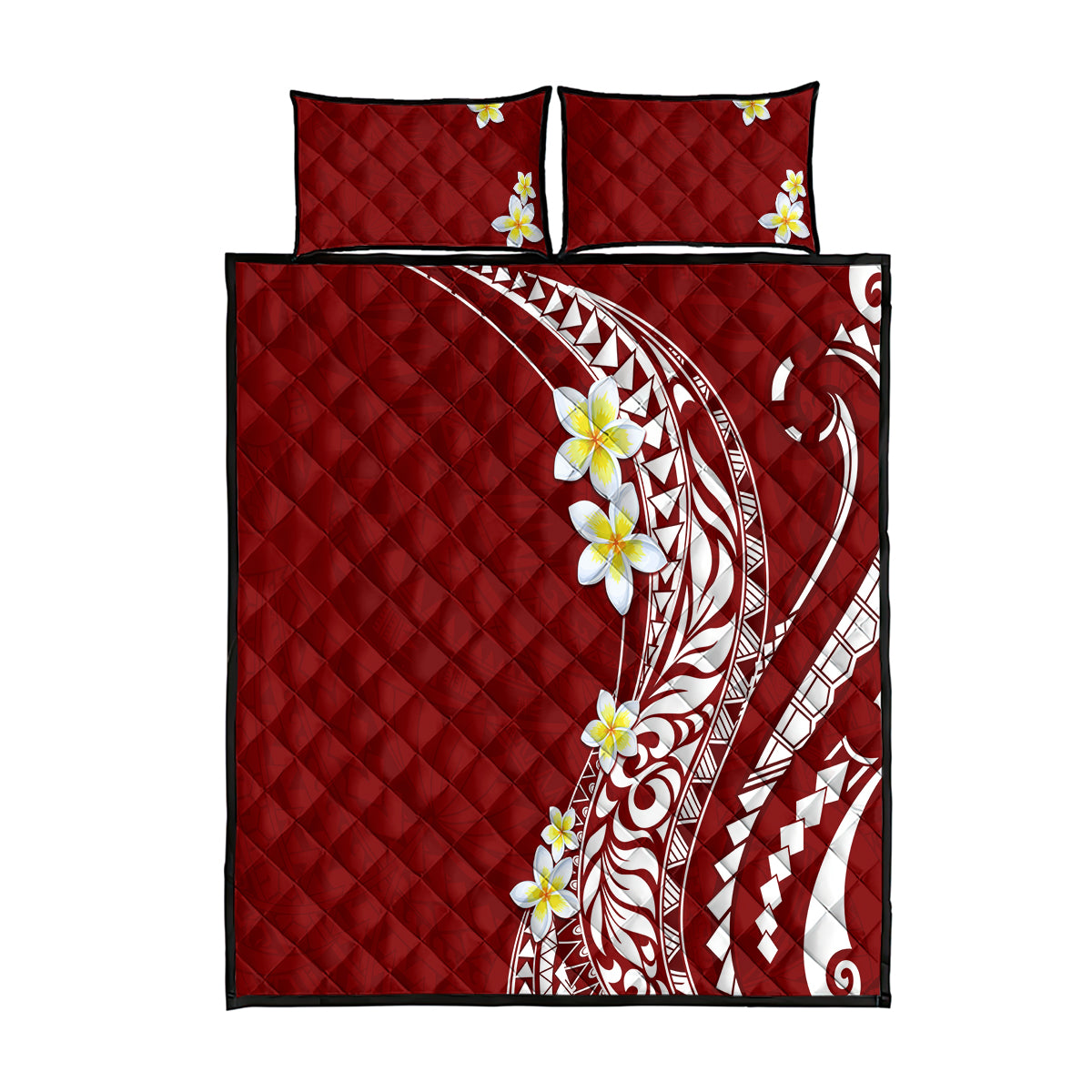 Hawaii Aloha Quilt Bed Set Plumeria Vintage - Crimson LT7 Crimson - Polynesian Pride