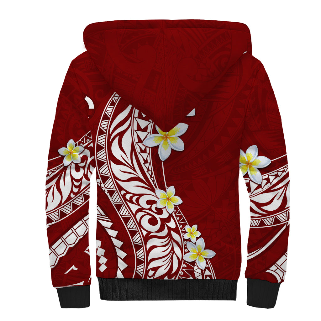 Hawaii Aloha Sherpa Hoodie Plumeria Vintage - Crimson LT7 - Polynesian Pride
