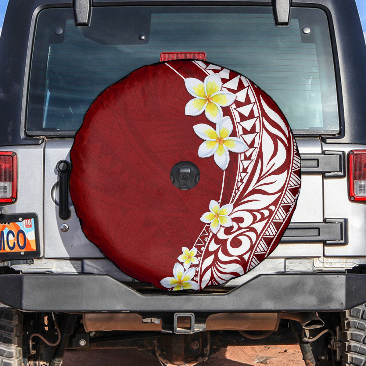 Hawaii Aloha Spare Tire Cover Plumeria Vintage - Crimson LT7 - Polynesian Pride