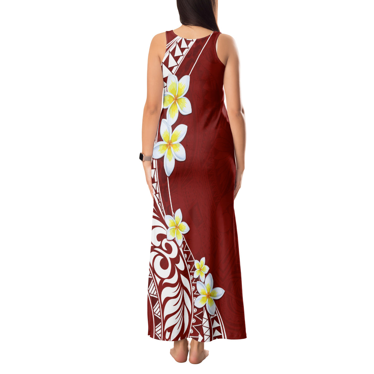 Hawaii Aloha Tank Maxi Dress Plumeria Vintage - Crimson LT7 - Polynesian Pride