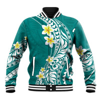 Hawaii Aloha Baseball Jacket Plumeria Vintage - Teal LT7 Unisex Teal - Polynesian Pride
