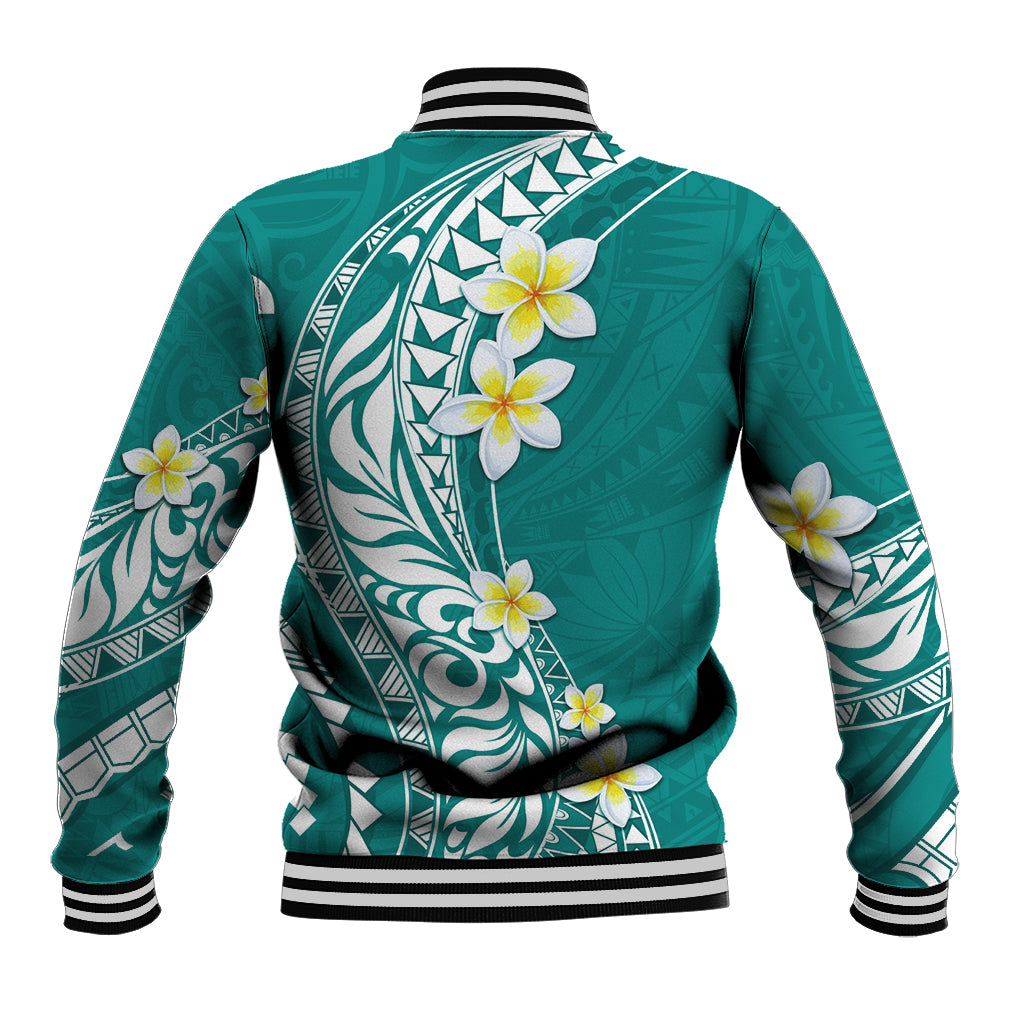 Hawaii Aloha Baseball Jacket Plumeria Vintage - Teal LT7 - Polynesian Pride