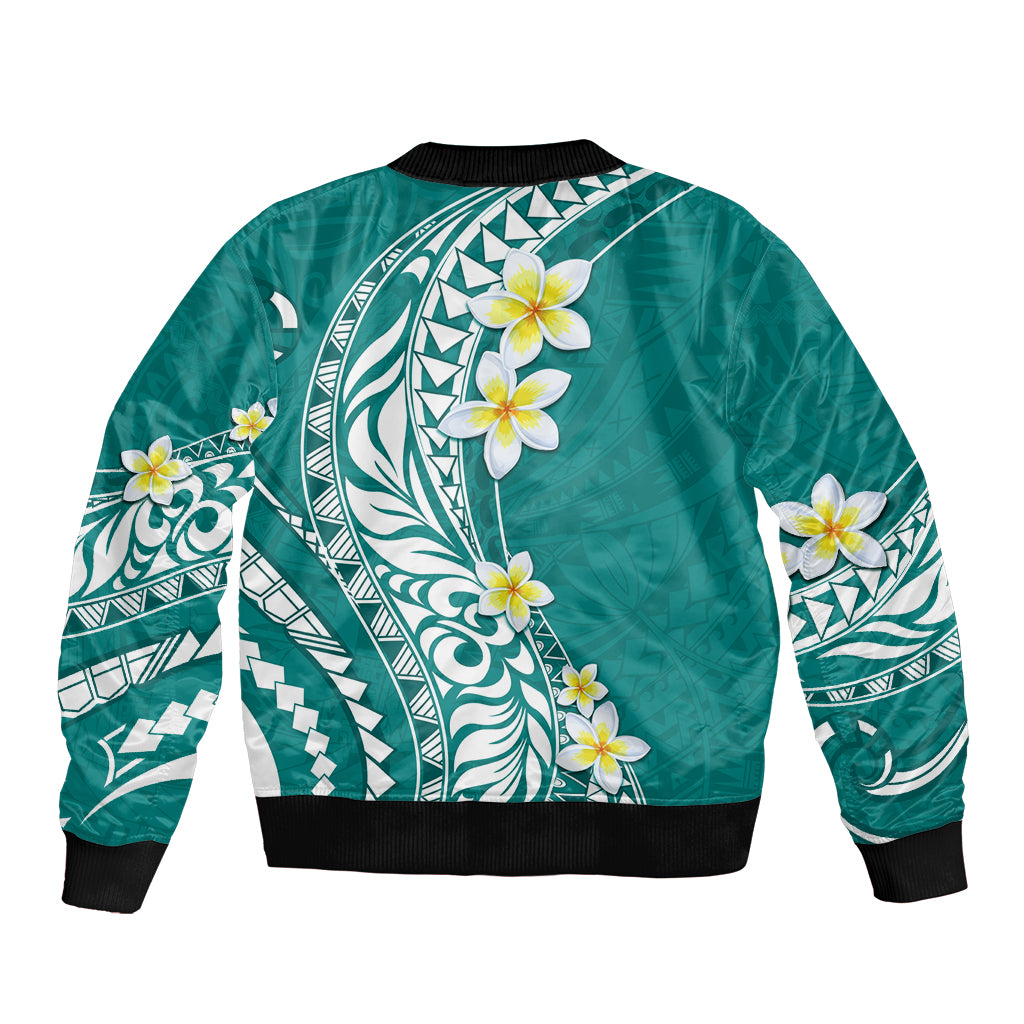Hawaii Aloha Bomber Jacket Plumeria Vintage - Teal LT7 - Polynesian Pride