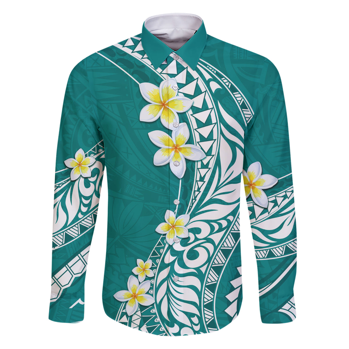 Hawaii Aloha Family Matching Short Sleeve Bodycon Dress and Hawaiian Shirt Plumeria Vintage - Teal LT7 Dad's Shirt - Long Sleeve Teal - Polynesian Pride