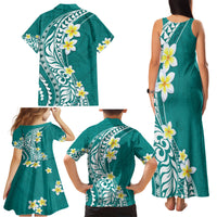 Hawaii Aloha Family Matching Tank Maxi Dress and Hawaiian Shirt Plumeria Vintage - Teal LT7 - Polynesian Pride