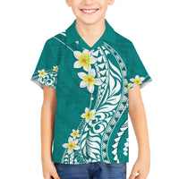 Hawaii Aloha Family Matching Tank Maxi Dress and Hawaiian Shirt Plumeria Vintage - Teal LT7 Son's Shirt Teal - Polynesian Pride