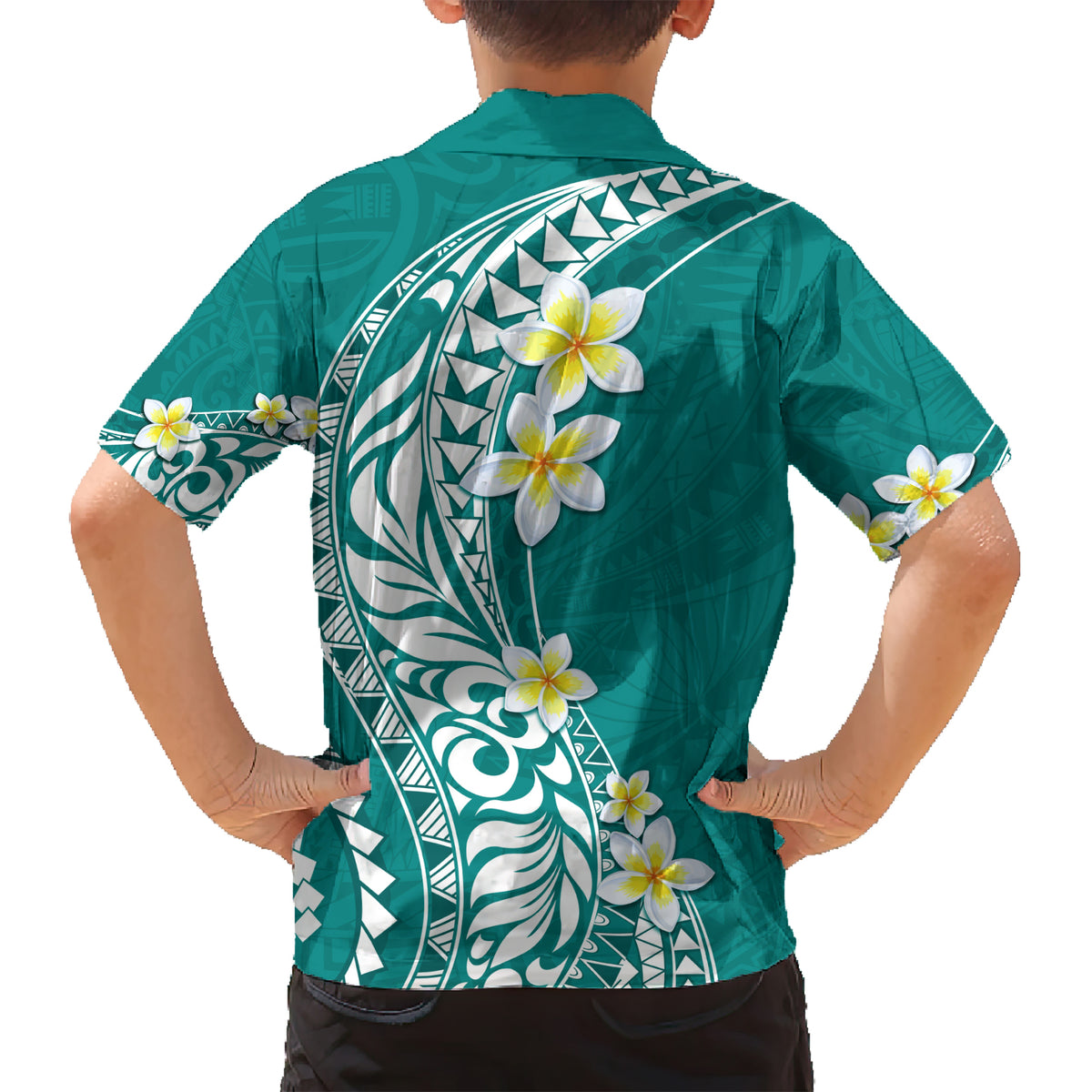 Hawaii Aloha Kid Hawaiian Shirt Plumeria Vintage - Teal LT7 - Polynesian Pride