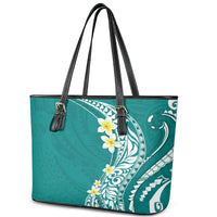 Hawaii Aloha Leather Tote Bag Plumeria Vintage - Teal LT7 - Polynesian Pride