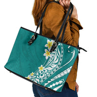 Hawaii Aloha Leather Tote Bag Plumeria Vintage - Teal LT7 - Polynesian Pride