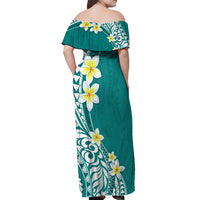 Hawaii Aloha Off Shoulder Maxi Dress Plumeria Vintage - Teal LT7 - Polynesian Pride