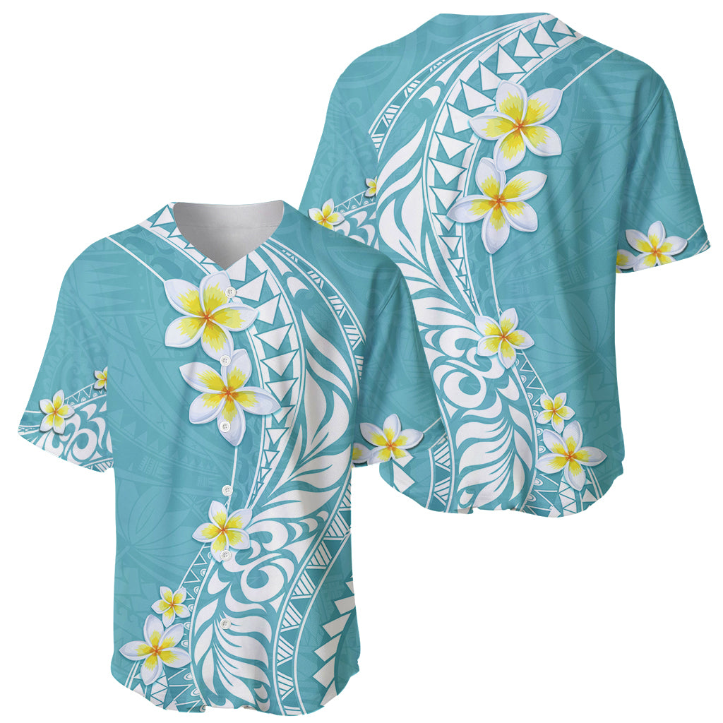 Hawaii Aloha Baseball Jersey Plumeria Vintage - Turquoise LT7 - Polynesian Pride