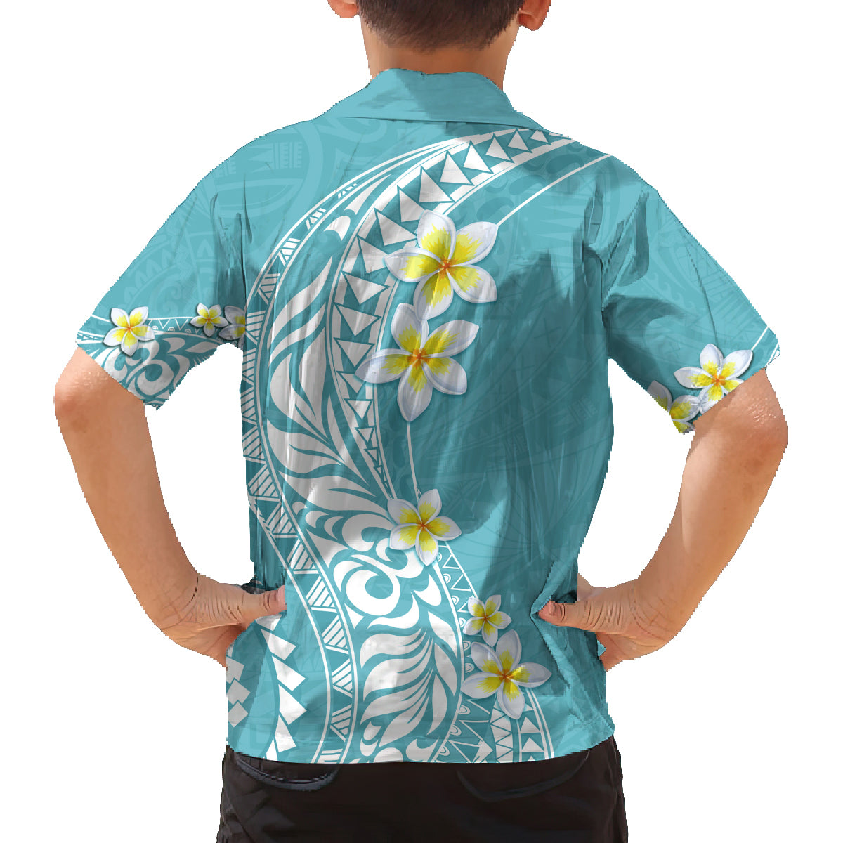 Hawaii Aloha Family Matching Tank Maxi Dress and Hawaiian Shirt Plumeria Vintage - Turquoise LT7 - Polynesian Pride