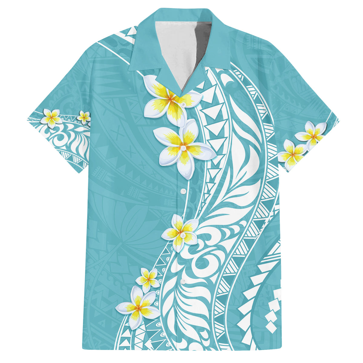 Hawaii Aloha Family Matching Tank Maxi Dress and Hawaiian Shirt Plumeria Vintage - Turquoise LT7 Dad's Shirt - Short Sleeve Turquoise - Polynesian Pride