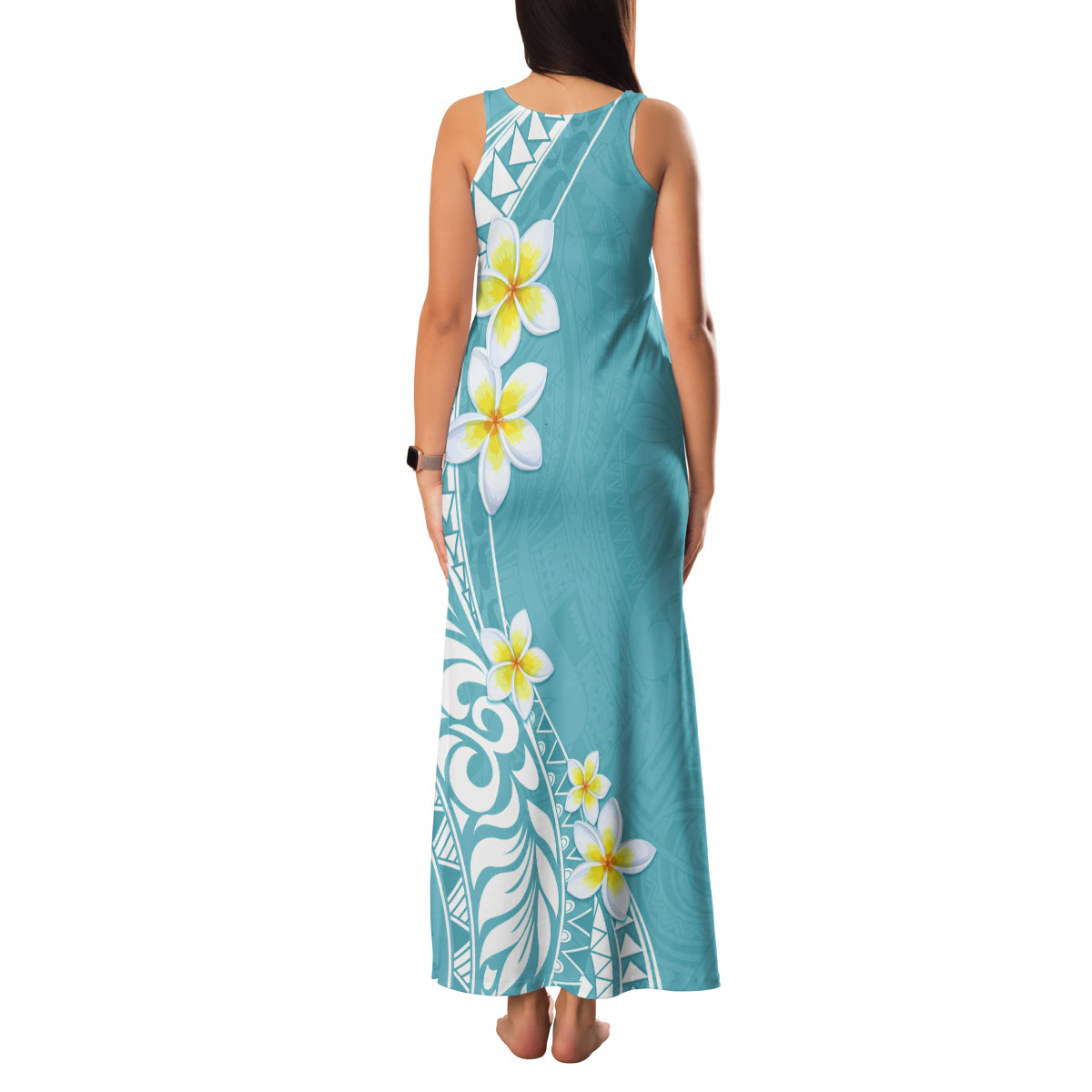 Hawaii Aloha Family Matching Tank Maxi Dress and Hawaiian Shirt Plumeria Vintage - Turquoise LT7 - Polynesian Pride
