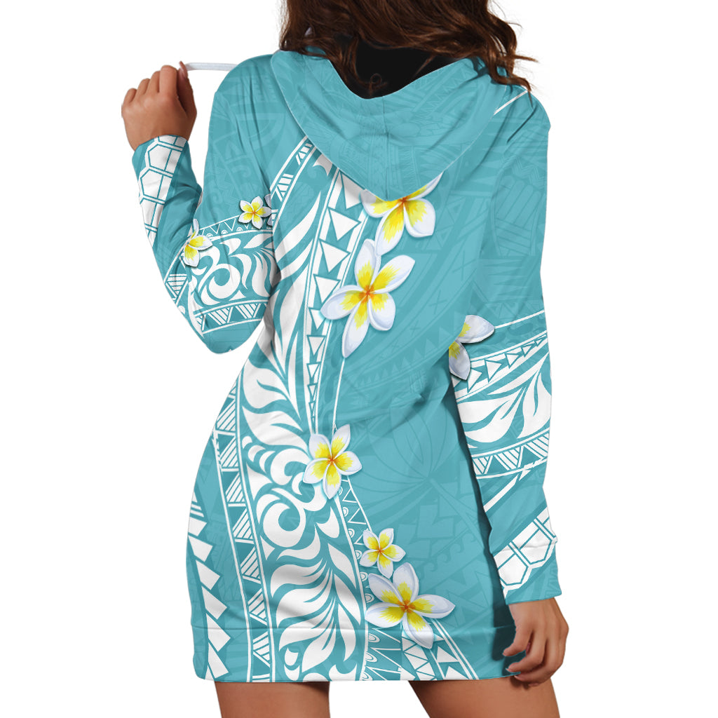 Hawaii Aloha Hoodie Dress Plumeria Vintage - Turquoise LT7 - Polynesian Pride