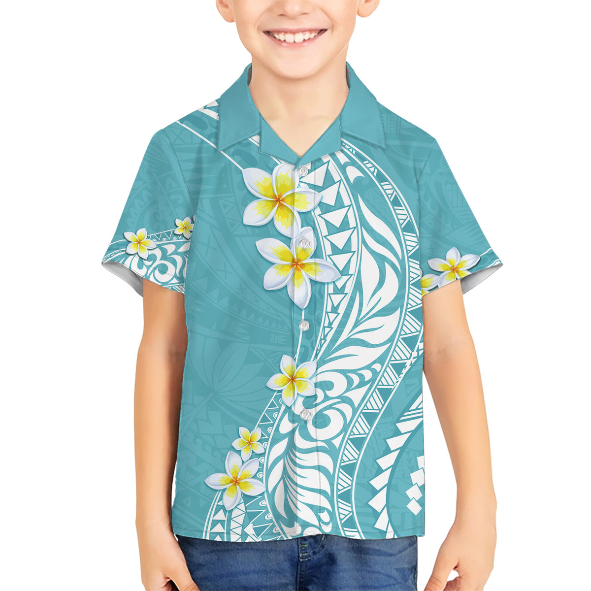 Hawaii Aloha Kid Hawaiian Shirt Plumeria Vintage - Turquoise LT7 Kid Turquoise - Polynesian Pride