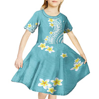 Hawaii Aloha Kid Short Sleeve Dress Plumeria Vintage - Turquoise LT7 - Polynesian Pride