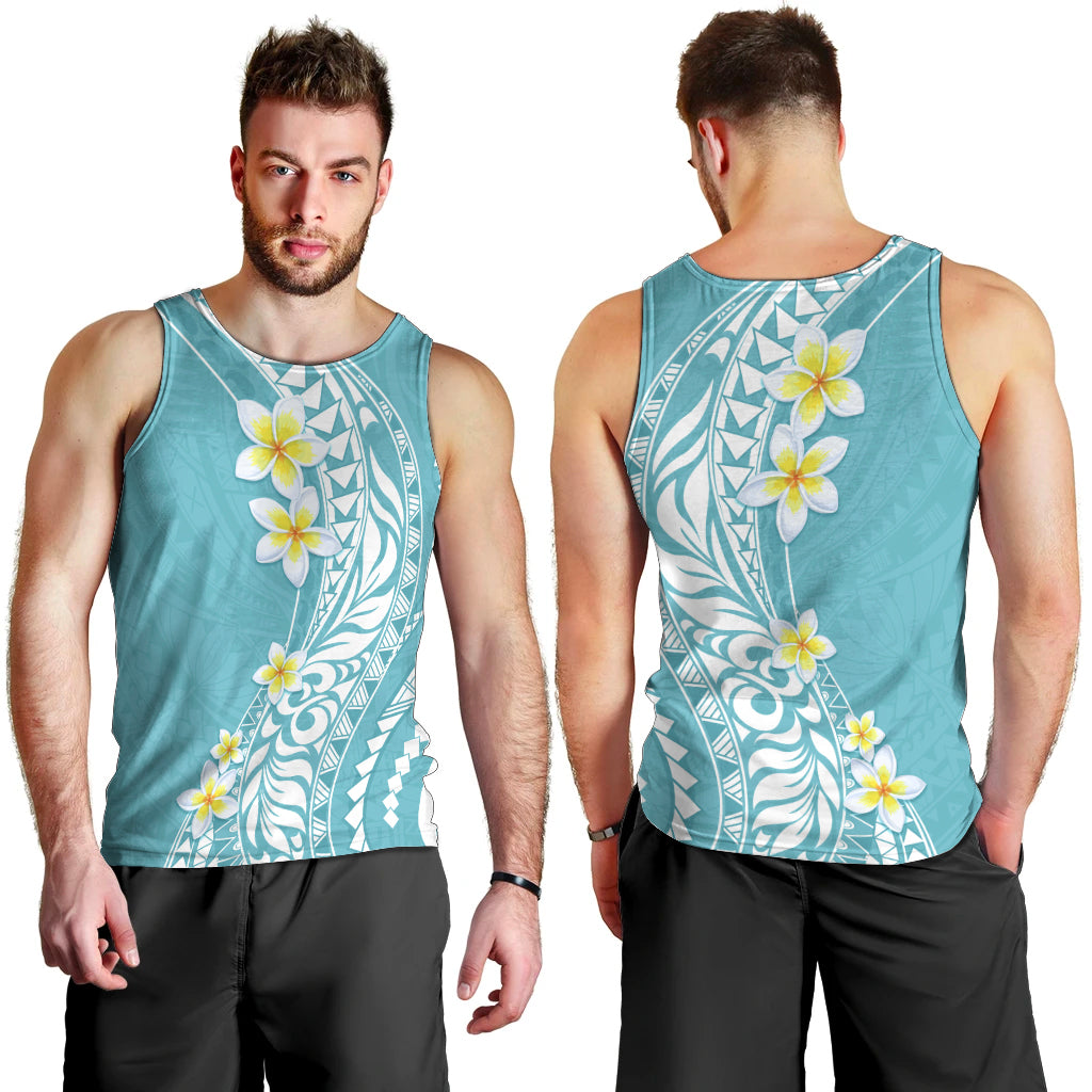 Hawaii Aloha Men Tank Top Plumeria Vintage - Turquoise LT7 - Polynesian Pride