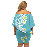 Hawaii Aloha Off Shoulder Short Dress Plumeria Vintage - Turquoise LT7 - Polynesian Pride