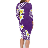 Hawaii Aloha Family Matching Long Sleeve Bodycon Dress and Hawaiian Shirt Plumeria Vintage - Violet LT7 - Polynesian Pride