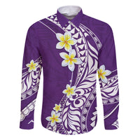 Hawaii Aloha Family Matching Off Shoulder Long Sleeve Dress and Hawaiian Shirt Plumeria Vintage - Violet LT7 Dad's Shirt - Long Sleeve Violet - Polynesian Pride