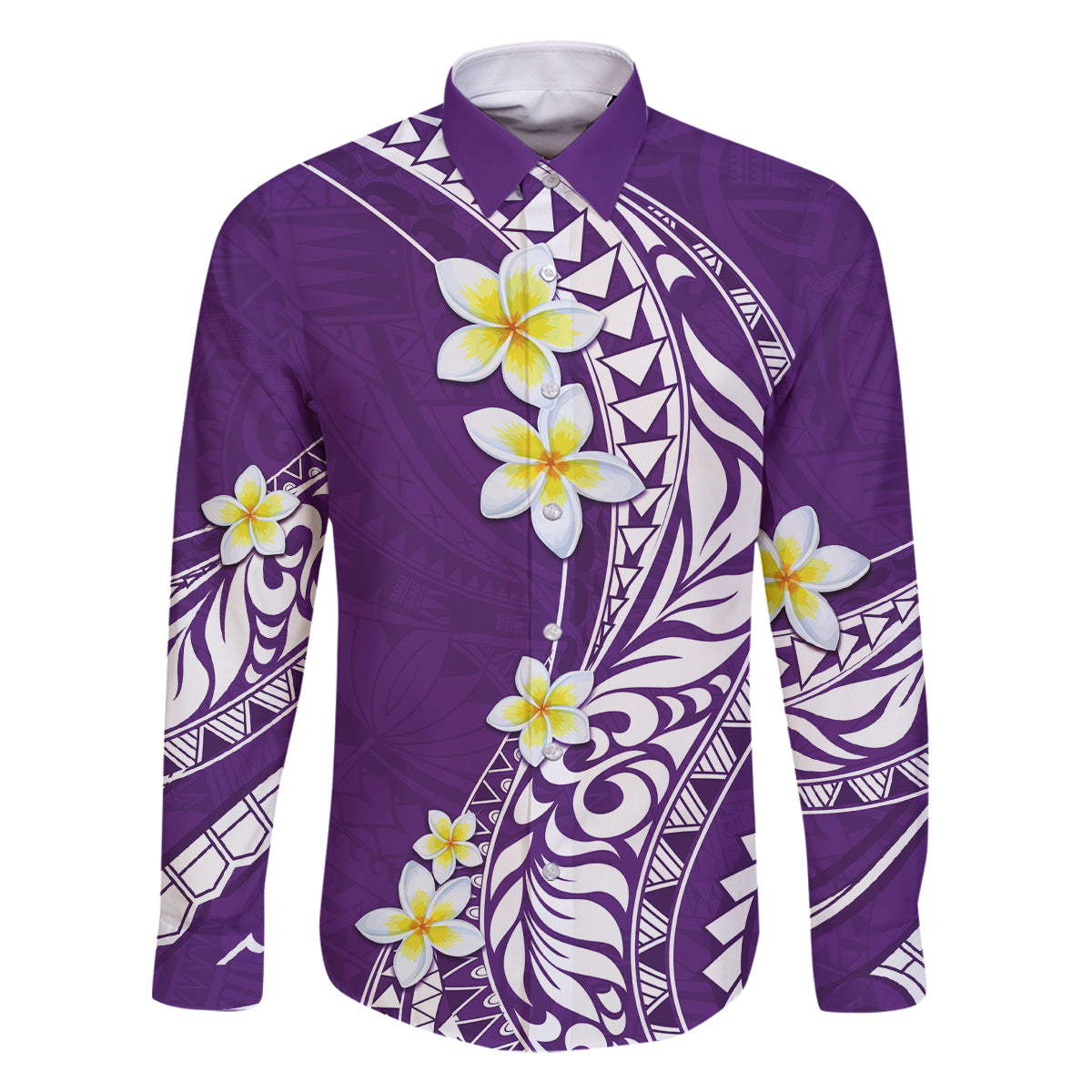 Hawaii Aloha Family Matching Off Shoulder Maxi Dress and Hawaiian Shirt Plumeria Vintage - Violet LT7 Dad's Shirt - Long Sleeve Violet - Polynesian Pride