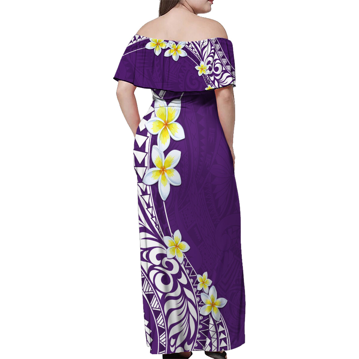 Hawaii Aloha Family Matching Off Shoulder Maxi Dress and Hawaiian Shirt Plumeria Vintage - Violet LT7 - Polynesian Pride
