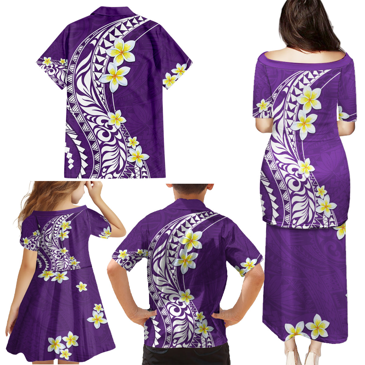 Hawaii Aloha Family Matching Puletasi Dress and Hawaiian Shirt Plumeria Vintage - Violet LT7 - Polynesian Pride