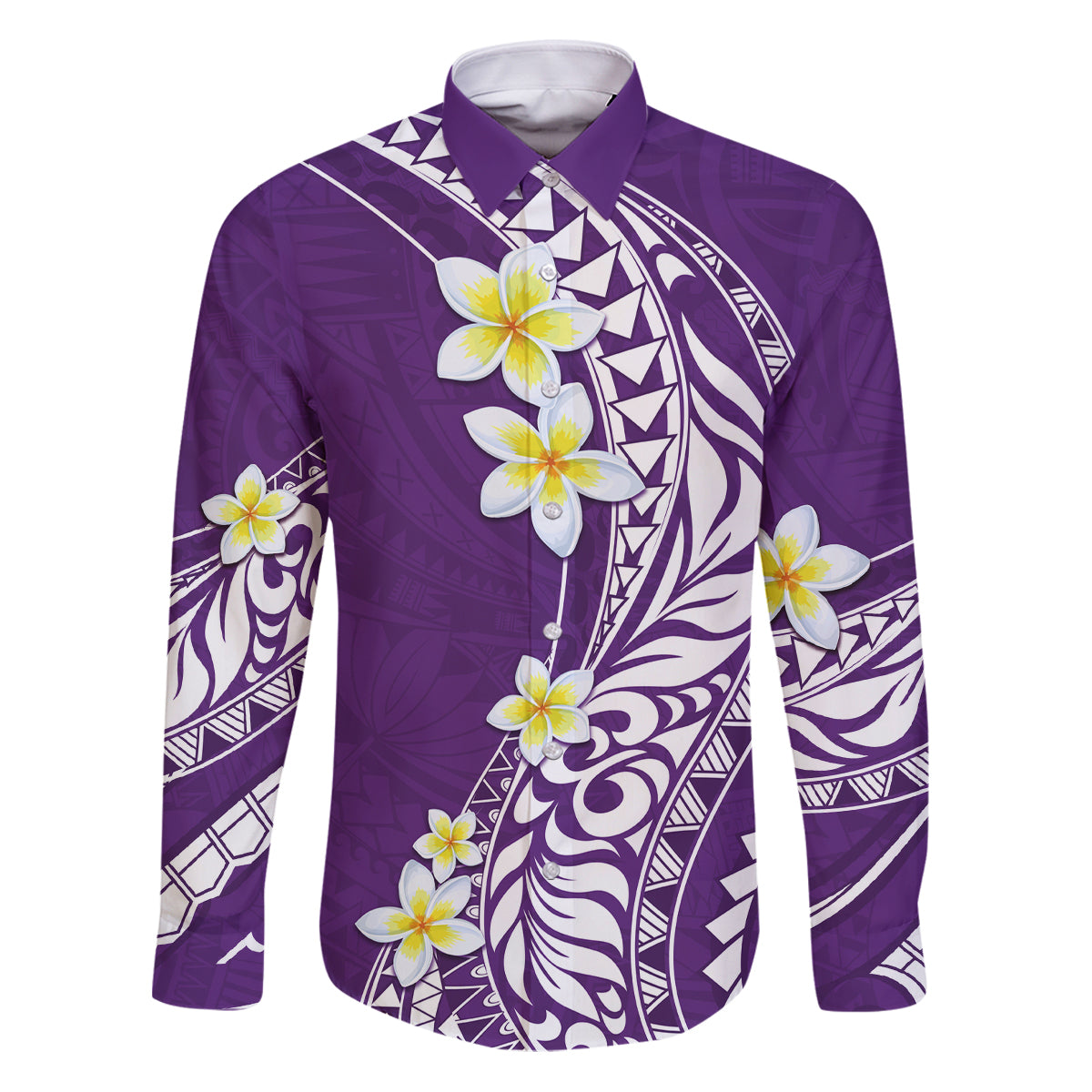 Hawaii Aloha Family Matching Puletasi Dress and Hawaiian Shirt Plumeria Vintage - Violet LT7 Dad's Shirt - Long Sleeve Violet - Polynesian Pride