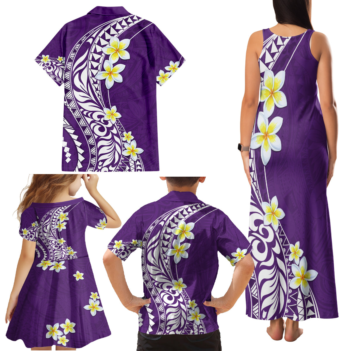Hawaii Aloha Family Matching Tank Maxi Dress and Hawaiian Shirt Plumeria Vintage - Violet LT7 - Polynesian Pride