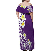 Hawaii Aloha Off Shoulder Maxi Dress Plumeria Vintage - Violet LT7 - Polynesian Pride
